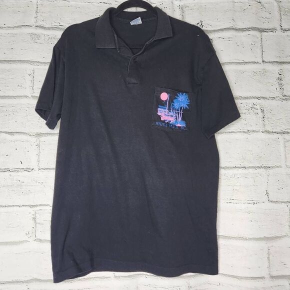 Anvil Vintage Myrtle Beach SC Short-Sleeve Pointed Collar Polo Shirt Black Large - Picture 1 of 12